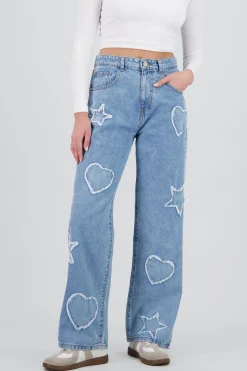Shasa Straight Leg Jeans with Patches
