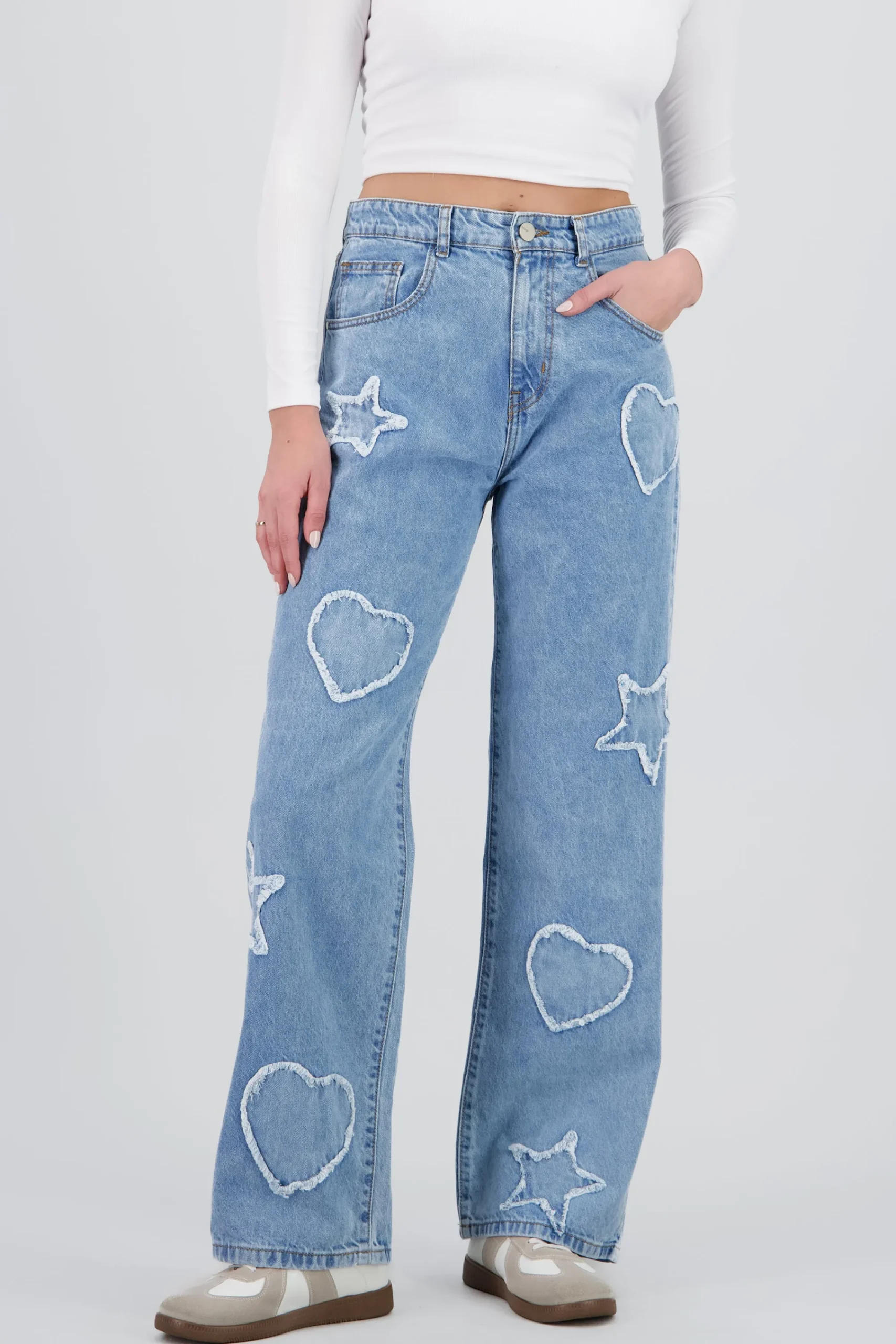 Shasa Straight Leg Jeans with Patches