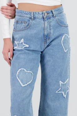 Shasa Straight Leg Jeans with Patches