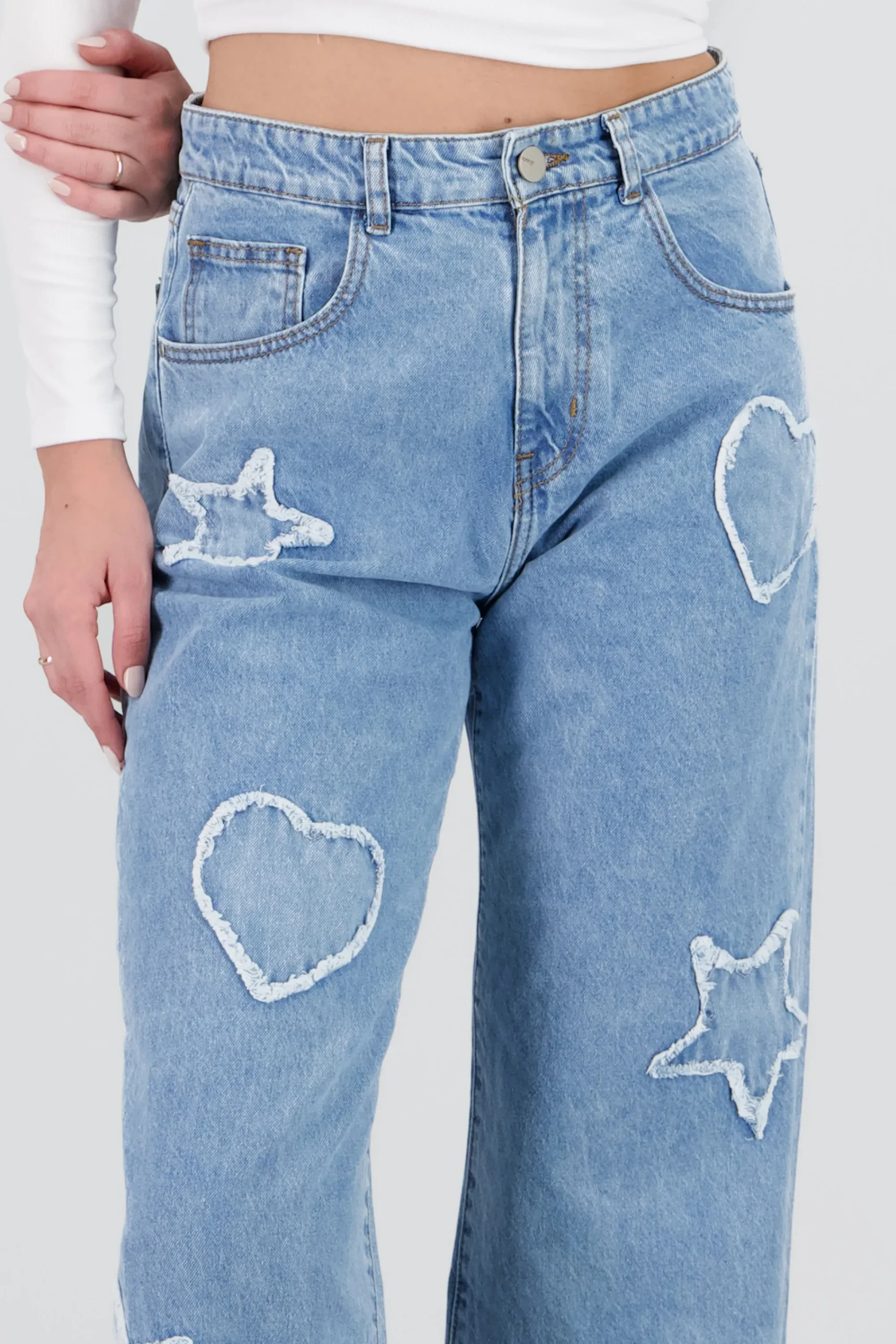 Shasa Straight Leg Jeans with Patches