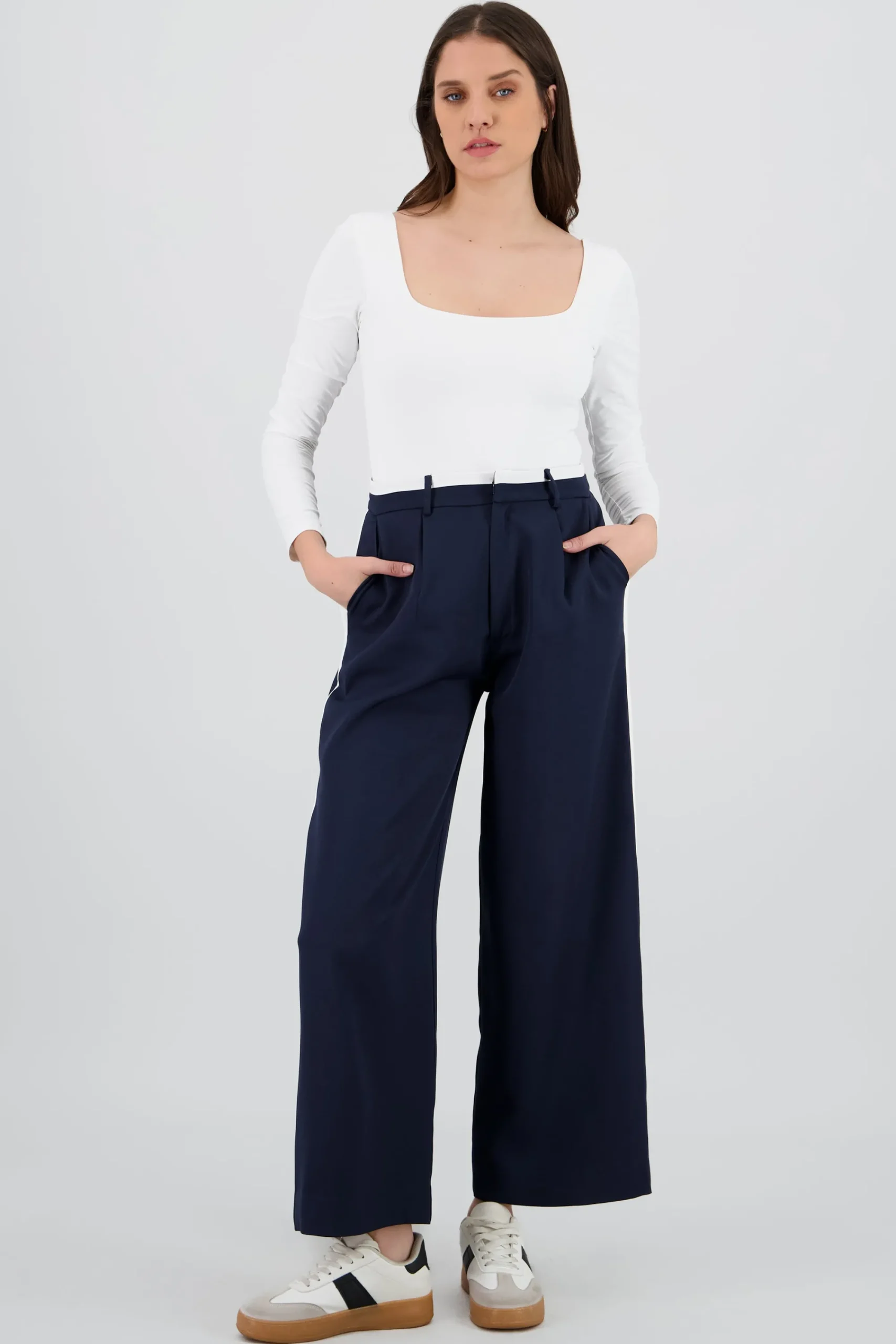 Shasa Straight Leg Pants with Contrast Detail