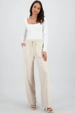 Shasa Straight Leg Solid Pants with Drawstring Waistband