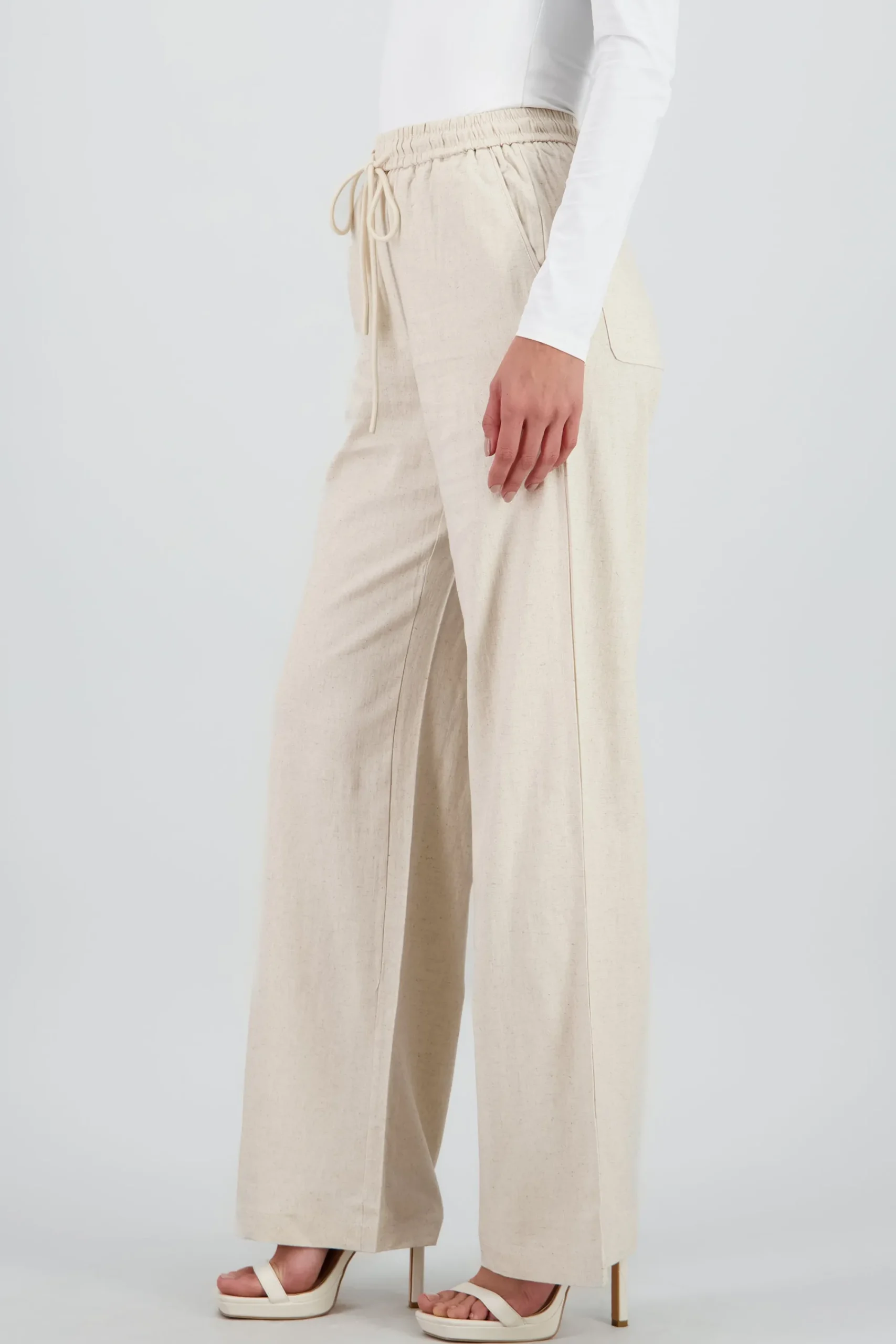 Shasa Straight Leg Solid Pants with Drawstring Waistband