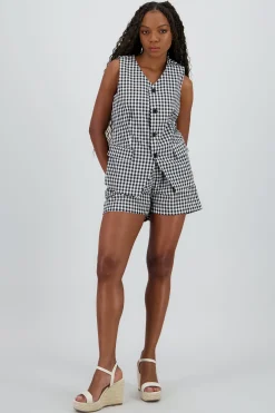 Shasa Straight Shorts with Checkered Detail