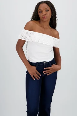 Shasa Strapless Blouse with Embroidered Ruffle