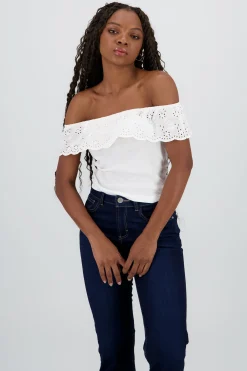 Shasa Strapless Blouse with Embroidered Ruffle