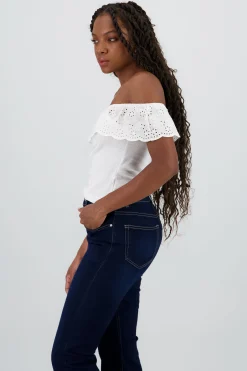 Shasa Strapless Blouse with Embroidered Ruffle