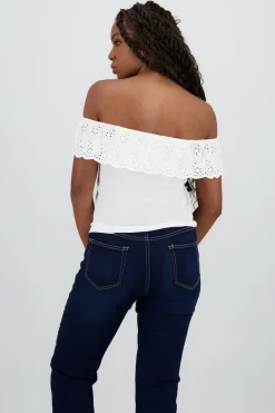 Shasa Strapless Blouse with Embroidered Ruffle