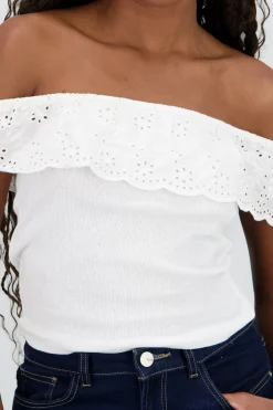 Shasa Strapless Blouse with Embroidered Ruffle