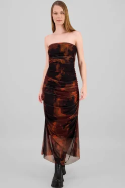Shasa Strapless Draped Mesh Maxi Dress