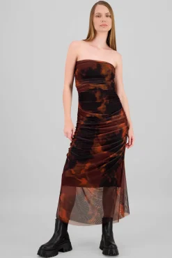 Shasa Strapless Draped Mesh Maxi Dress