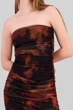 Shasa Strapless Draped Mesh Maxi Dress