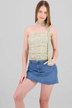 Shasa Strapless Draped Mesh Top