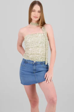 Shasa Strapless Draped Mesh Top