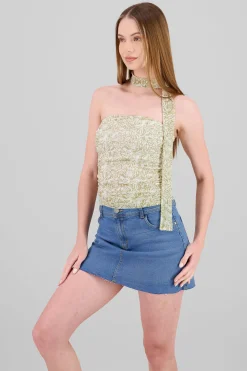 Shasa Strapless Draped Mesh Top