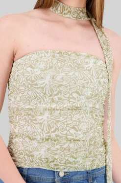 Shasa Strapless Draped Mesh Top