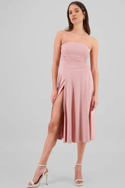 Shasa Strapless Draped Midi Dress