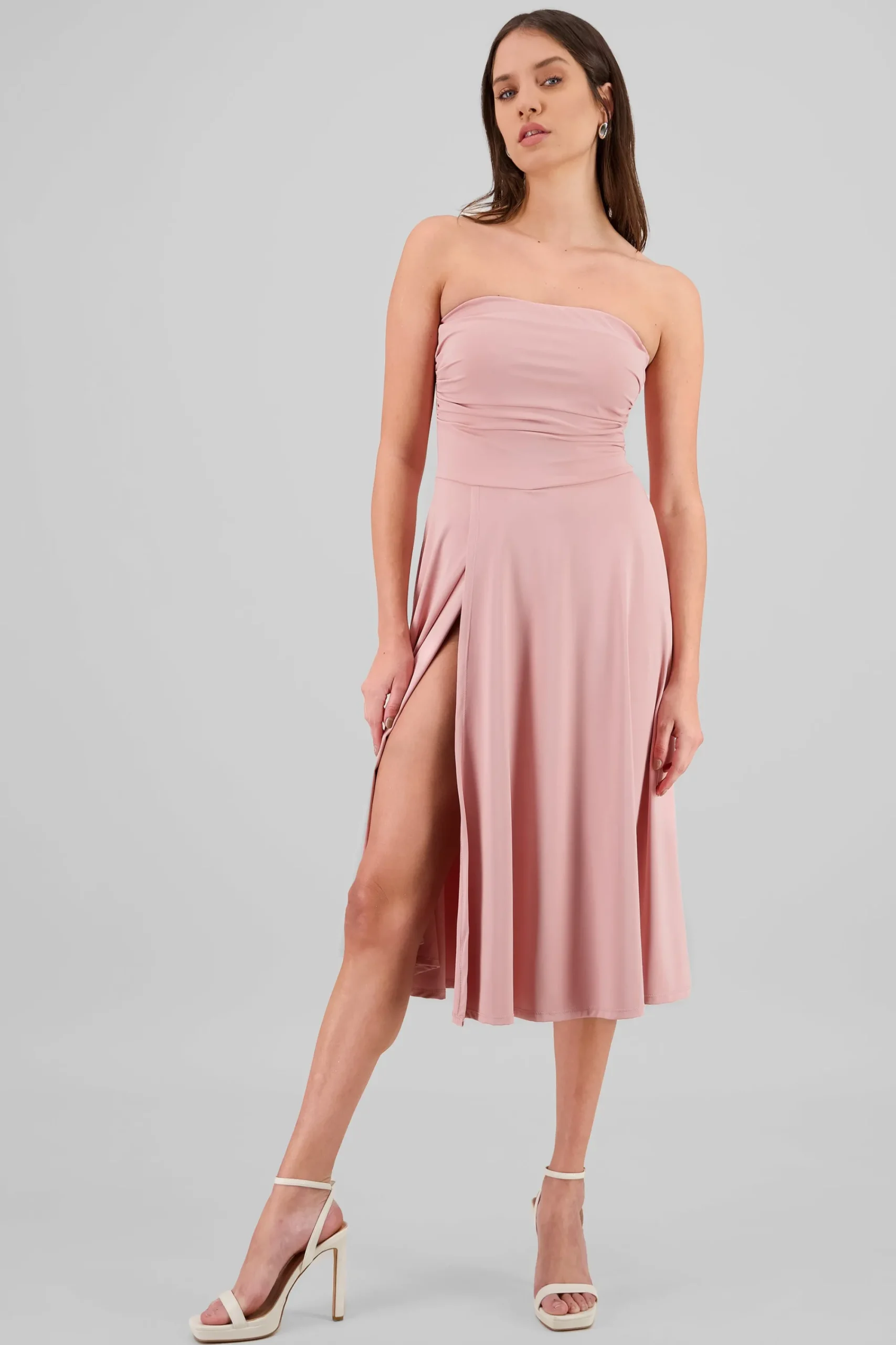 Shasa Strapless Draped Midi Dress