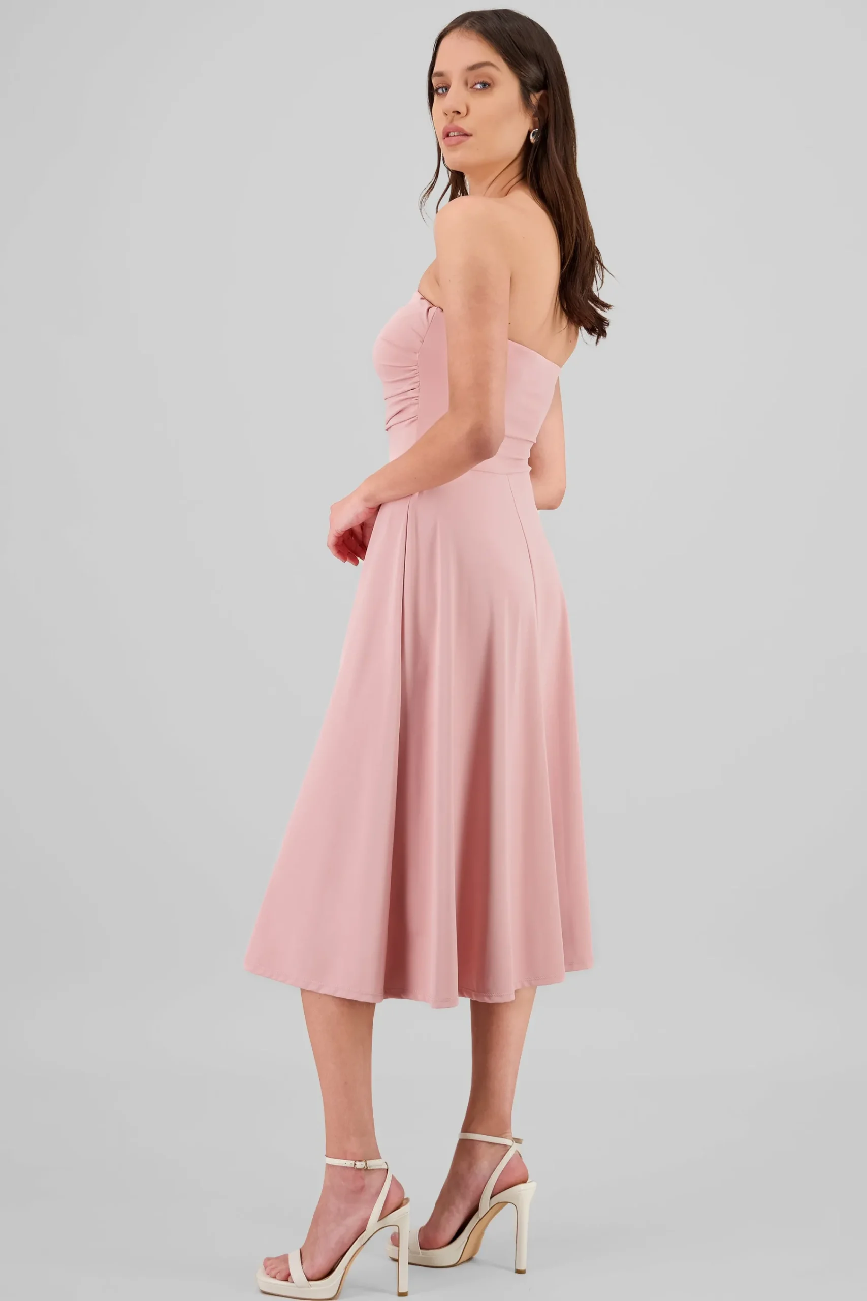 Shasa Strapless Draped Midi Dress