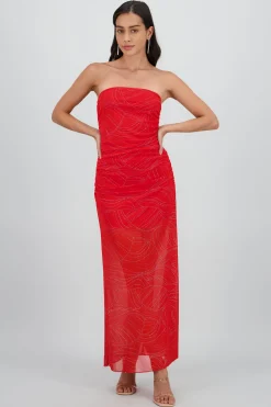 Shasa Strapless Draped Midi Dress