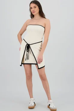 Shasa Strapless Dress with Contrast Bow Detail