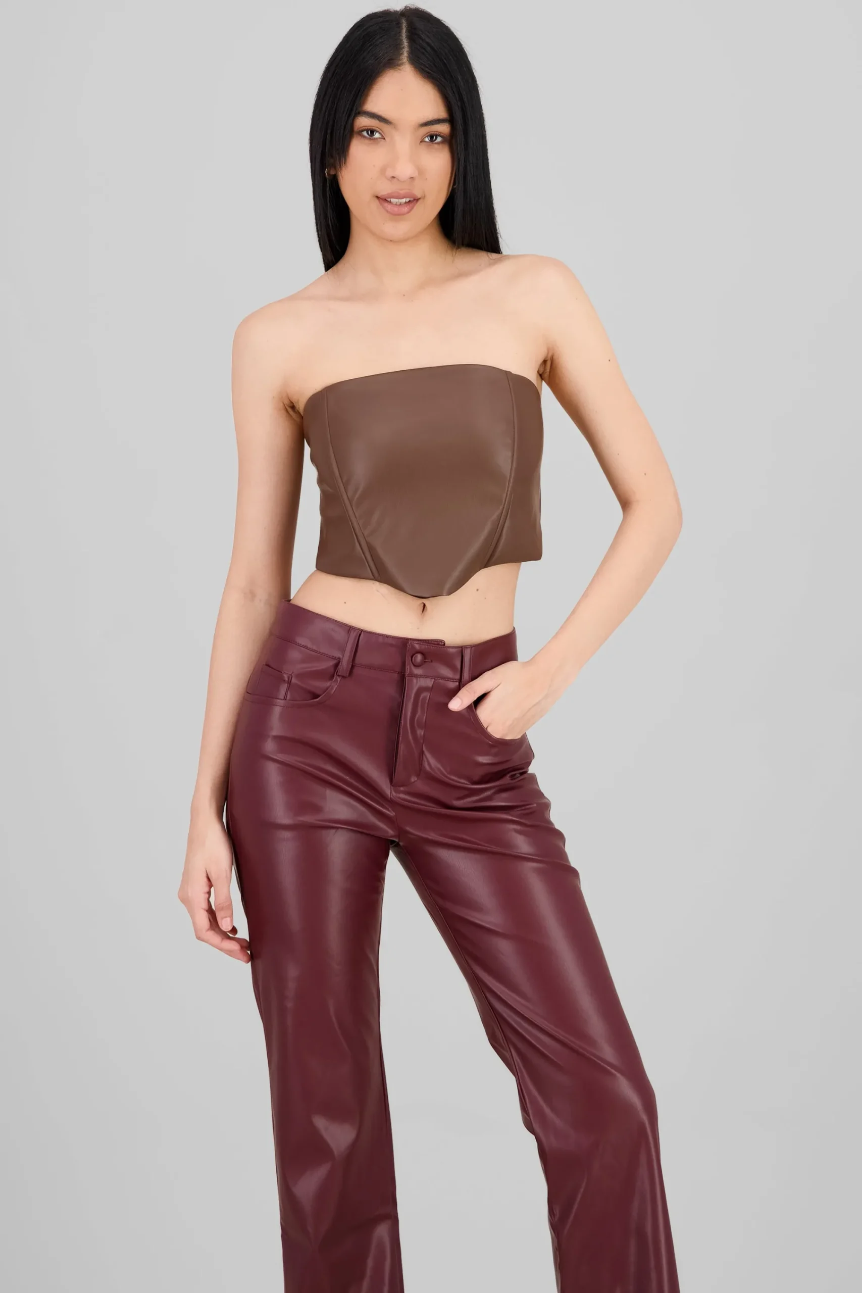 Shasa Strapless Faux Leather Top