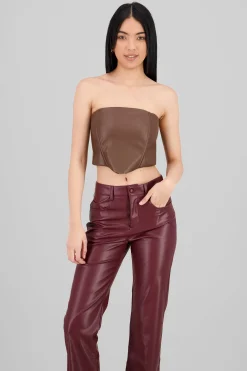 Shasa Strapless Faux Leather Top