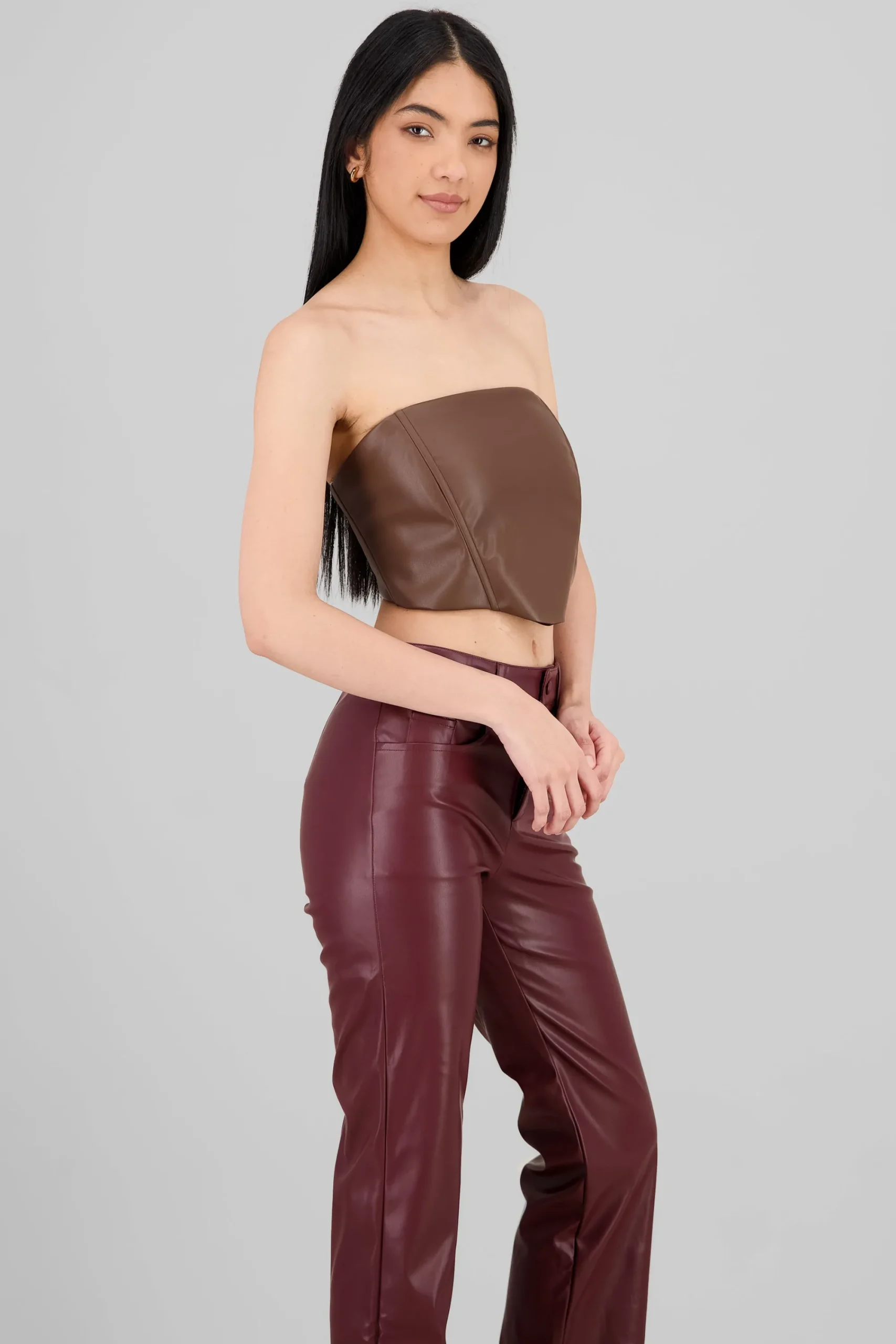 Shasa Strapless Faux Leather Top