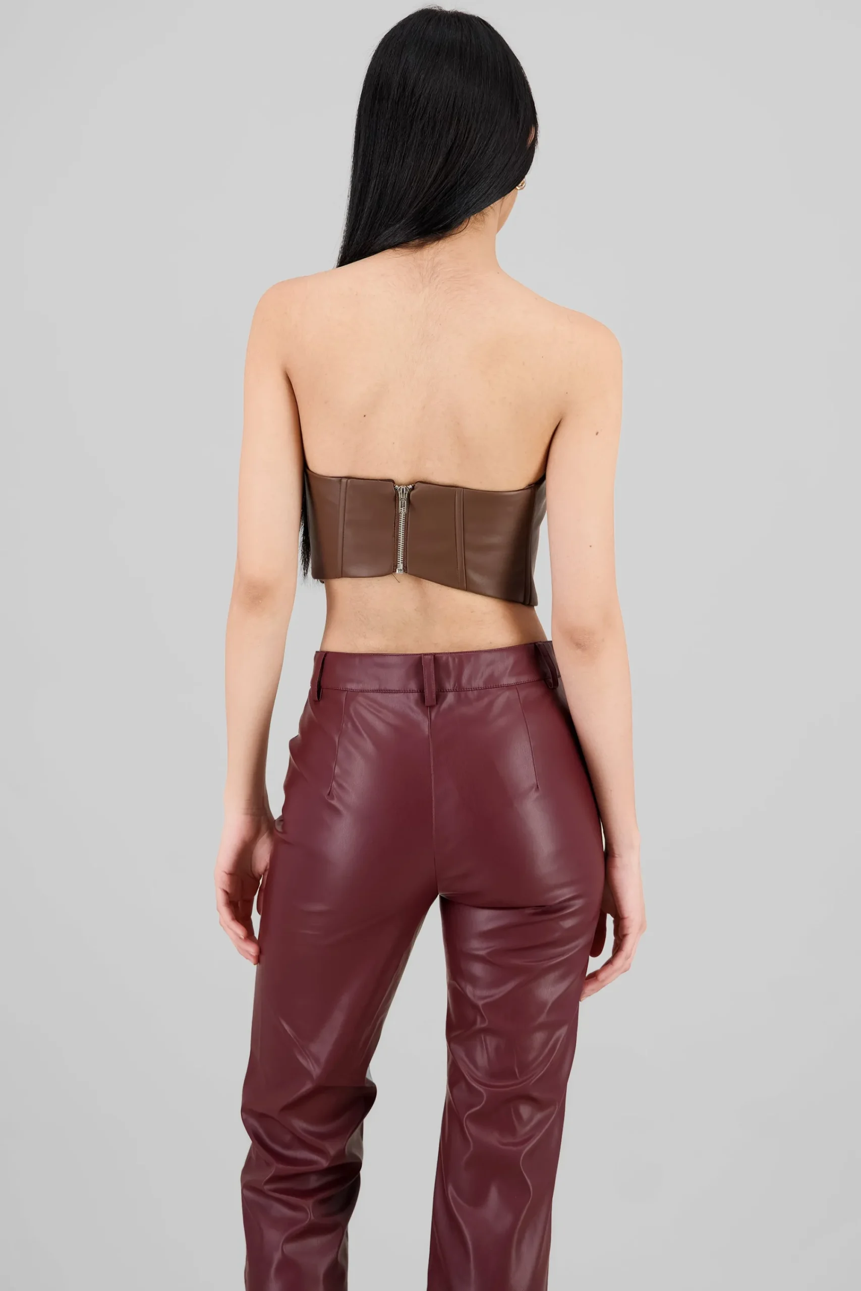 Shasa Strapless Faux Leather Top