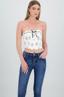 Shasa Strapless Floral Top with Bow