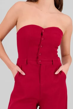 Shasa Strapless Jumpsuit with Buttons