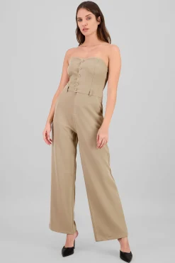 Shasa Strapless Jumpsuit with Buttons