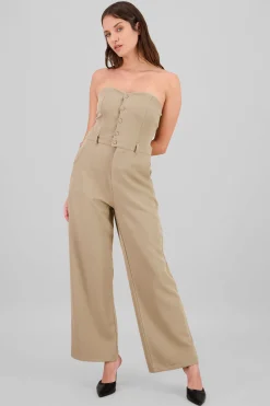 Shasa Strapless Jumpsuit with Buttons