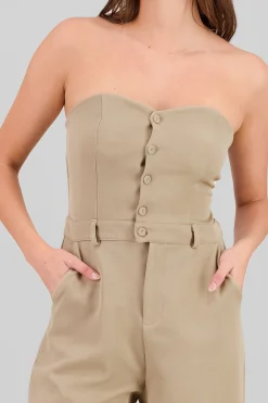 Shasa Strapless Jumpsuit with Buttons