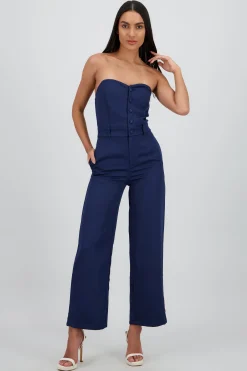 Shasa Strapless Jumpsuit with Buttons