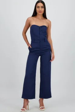 Shasa Strapless Jumpsuit with Buttons