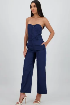 Shasa Strapless Jumpsuit with Buttons