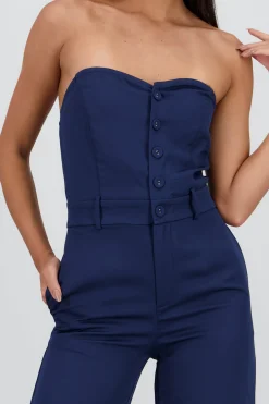 Shasa Strapless Jumpsuit with Buttons