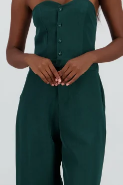 Shasa Strapless Jumpsuit with Buttons