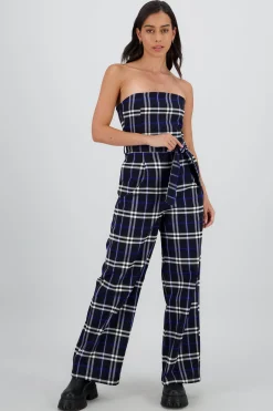 Shasa Strapless Jumpsuit with Checkered Belt Detail