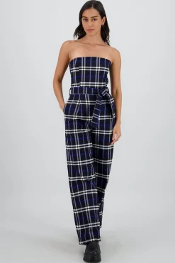 Shasa Strapless Jumpsuit with Checkered Belt Detail