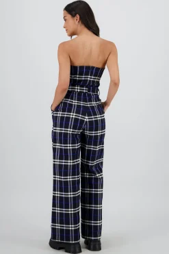 Shasa Strapless Jumpsuit with Checkered Belt Detail