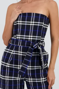 Shasa Strapless Jumpsuit with Checkered Belt Detail