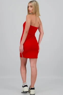 Shasa Strapless Mini Dress with Side Stripe Detail