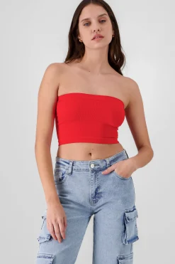 Shasa Strapless ribbed tube top