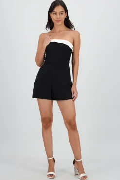 Shasa Strapless Romper with Contrast Detail