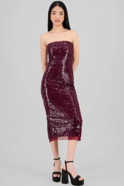Shasa Strapless Sequin Midi Dress