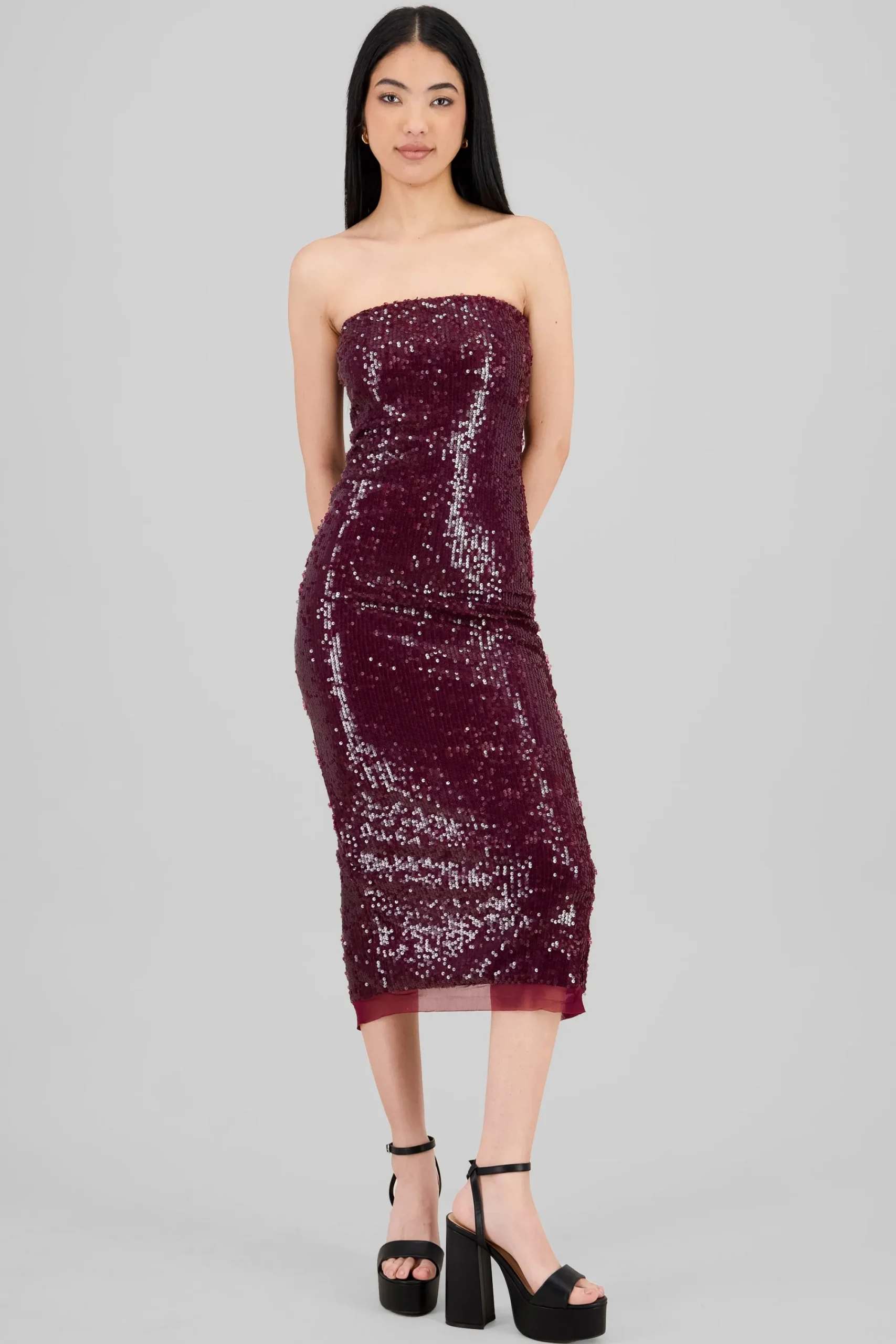 Shasa Strapless Sequin Midi Dress