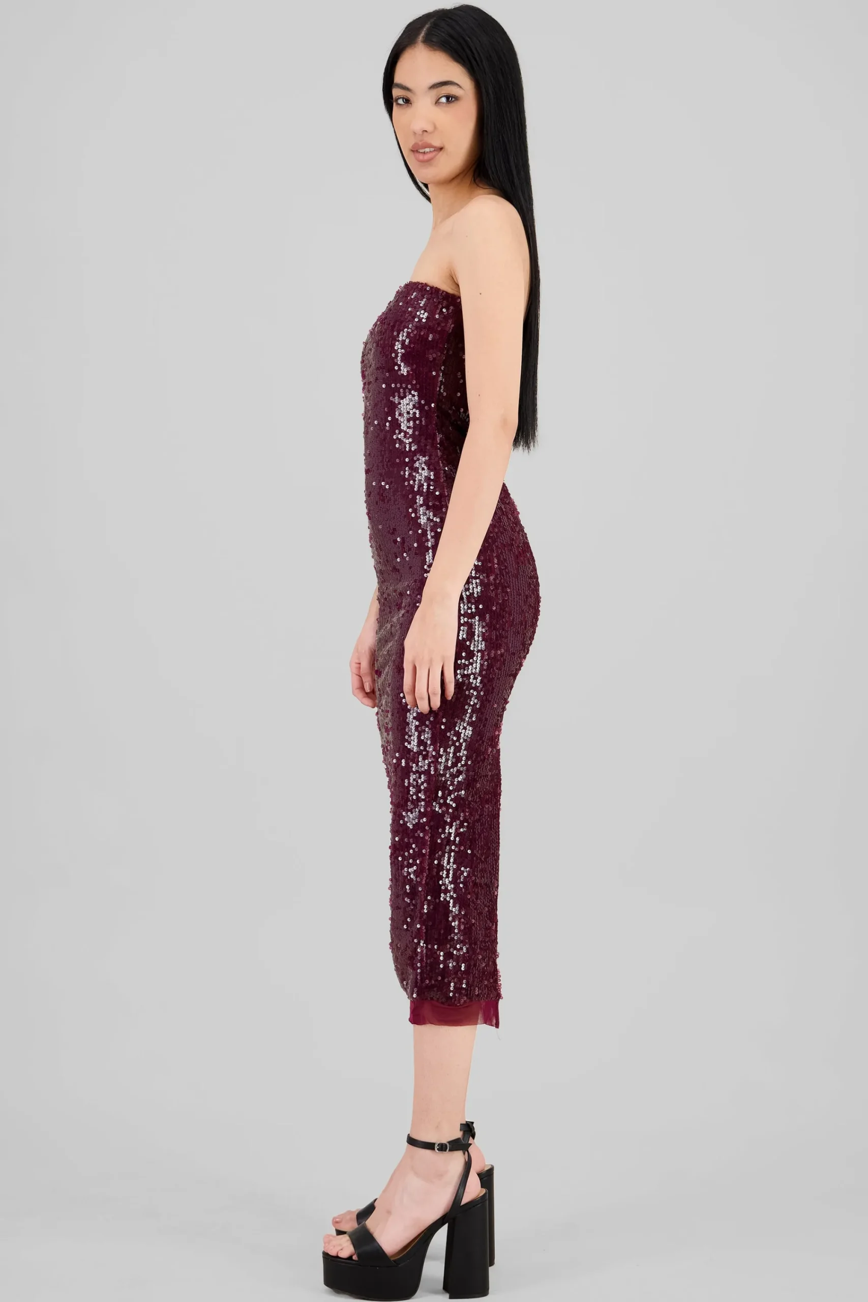 Shasa Strapless Sequin Midi Dress