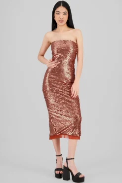 Shasa Strapless Sequin Midi Dress